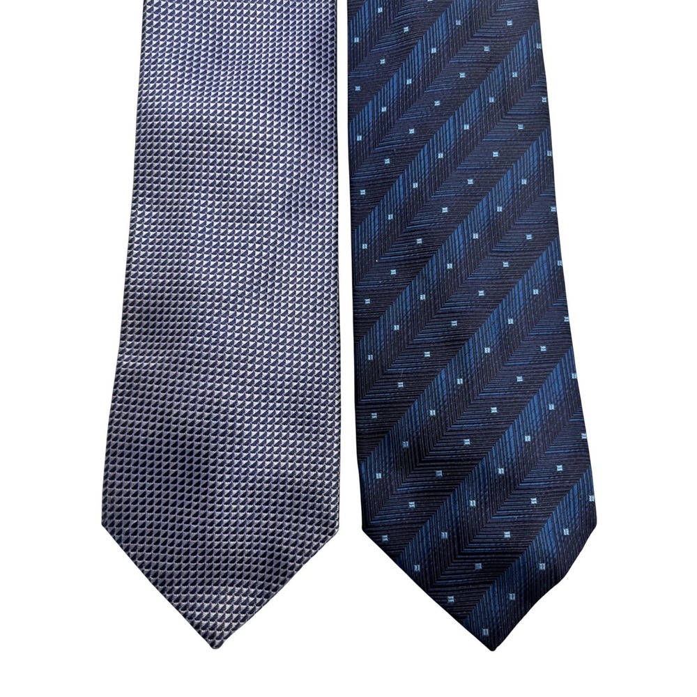Equestrian Firenze Mens Silk Tie Lot 2 Blue Purple Geometric Chevron Made Italy